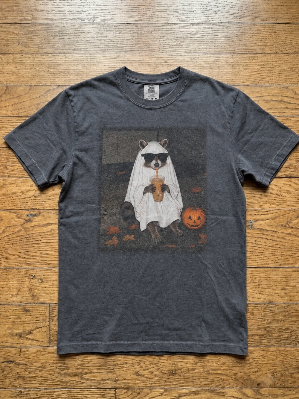 Pepperl Raccoon Ghost Coffee Pumpkin Spooky Fall Aesthetic Comfort Colors Tee